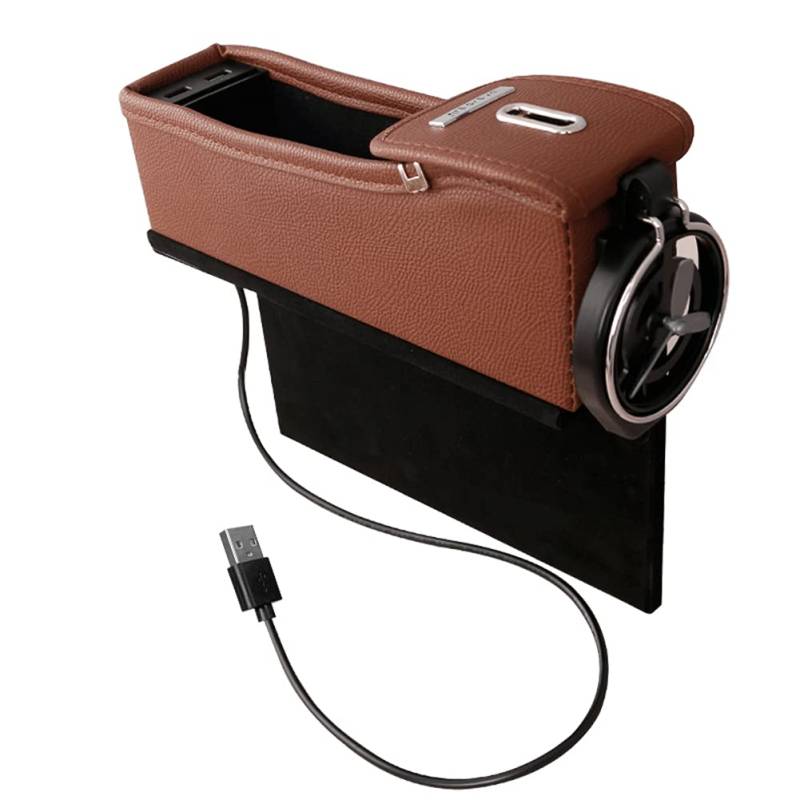 Autositz Gap Aufbewahrungsbox,MoreChioce 12V -24V Multifunktions PU Leder Sitzlückenfüller Aufbewahrungsbox Autositzlücken Organizer mit 2 USB Anschlüssen für Münz Handys,Braun Kopilot von MoreChioce