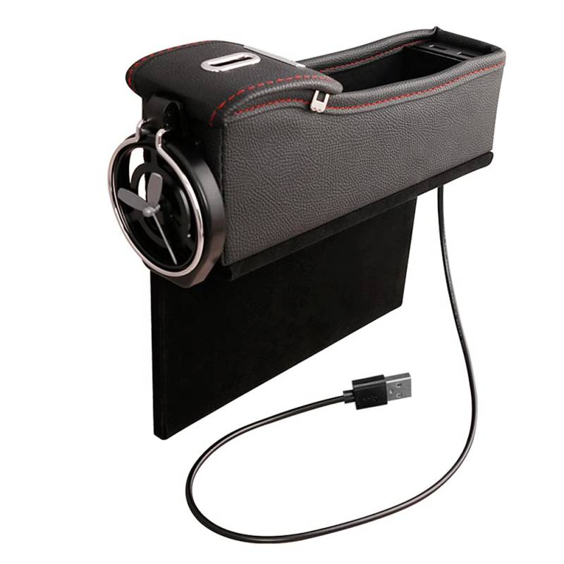 Autositz Gap Aufbewahrungsbox,MoreChioce 12V -24V Multifunktions PU Leder Sitzlückenfüller Aufbewahrungsbox Autositzlücken Organizer mit 2 USB Anschlüssen für Münz Handys,Schwarz Hauptfahrposition von MoreChioce