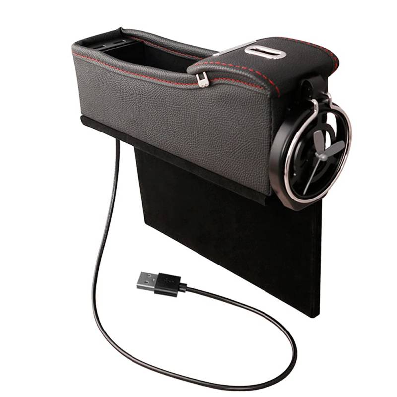 Autositz Gap Aufbewahrungsbox,MoreChioce 12V -24V Multifunktions PU Leder Sitzlückenfüller Aufbewahrungsbox Autositzlücken Organizer mit 2 USB Anschlüssen für Münz Handys,Schwarz Kopilot von MoreChioce