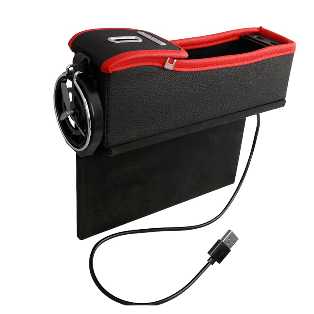 Autositz Gap Aufbewahrungsbox,MoreChioce 12V -24V Multifunktions PU Leder Sitzlückenfüller Aufbewahrungsbox Autositzlücken Organizer mit 2 USB Anschlüssen für Münz Handys,Schwarz Rot Hauptfahr von MoreChioce