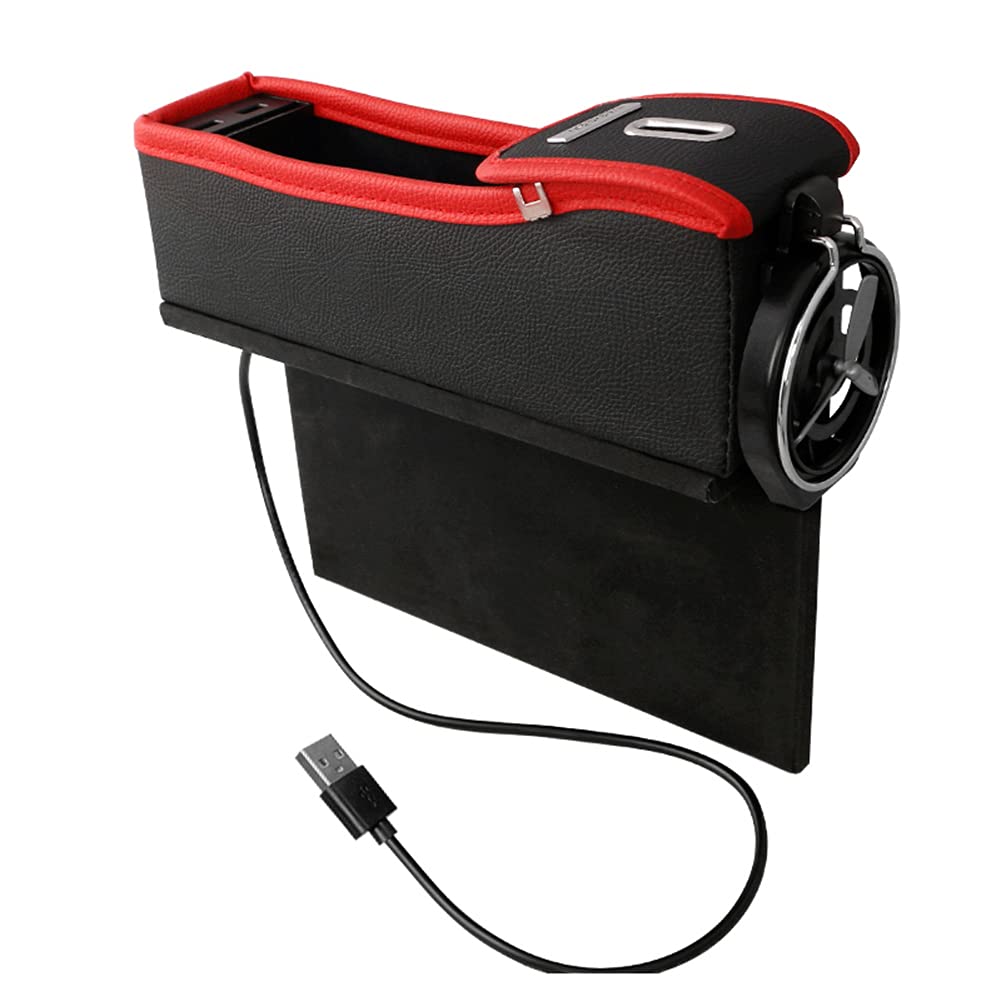 Autositz Gap Aufbewahrungsbox,MoreChioce 12V -24V Multifunktions PU Leder Sitzlückenfüller Aufbewahrungsbox Autositzlücken Organizer mit 2 USB Anschlüssen für Münz Handys,Schwarz Rot Kopilot von MoreChioce