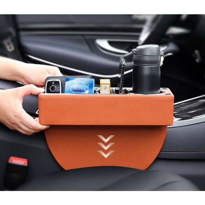 Autositz Lückenfüller, MoreChioce PU Leder Autositz Lücken Organizer Multifunktionale Vordersitz Autokonsolen Seiten Organizer Autositz Aufbewahrungsbox Getränkehalter,Beige von MoreChioce