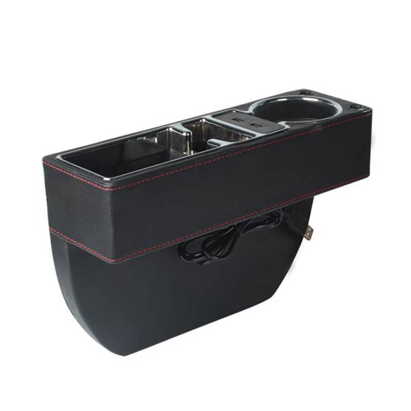 Autositz Lückenfüller, MoreChioce PU Leder Autositz Lücken Organizer Multifunktionale Vordersitz Autokonsolen Seiten Organizer Autositz Aufbewahrungsbox Getränkehalter,Schwarz USB-Stil von MoreChioce