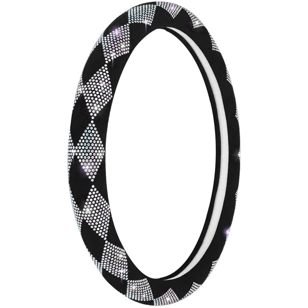 Bling Bling Lenkradbezug,MoreChioce Luxuriös Samt Kristall Lenkrad Abdeckung Weiß Glitzer Auto Lenkradhülle Diamant Universal Lenkradschoner Anti Rutsch Lenkradschutz Durchmesser 38cm von MoreChioce