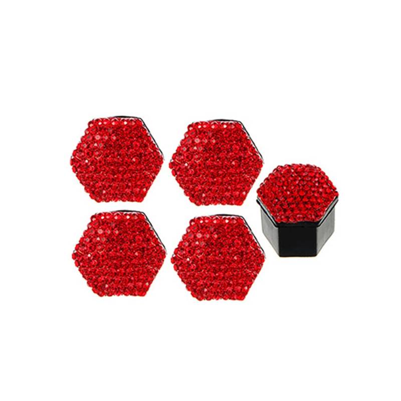 Bling Bling Radmutter Kappe,MehrChioce 20 Stück 21mm Radschrauben Kappe Luxurious Strass Radschraubenkappen Universal Radschraube Abdeckkappe Sechskantschutz für Radmuttern Mutter Cover,Rot von MoreChioce