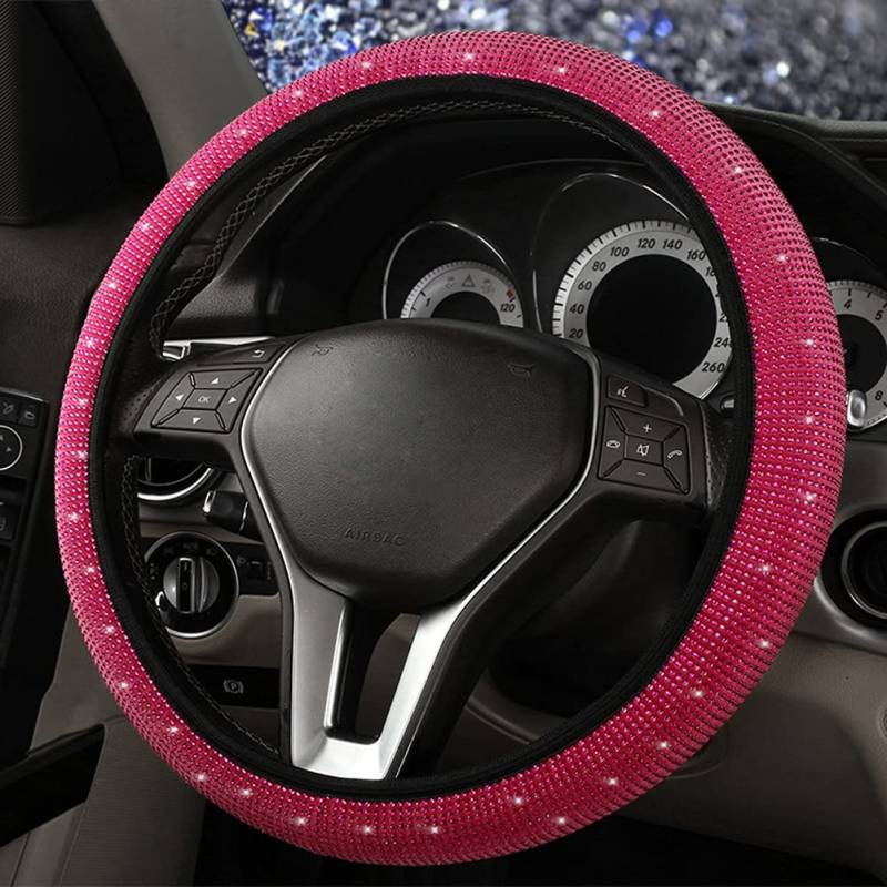 Bling Strass Lenkradbezug,MoreChioce Glitzer Kristall Auto Lenkradhülle Universal Lenkrad Abdeckung Anti-Rutsch Lenkradschutz Lenkradschoner für 15 Zoll / 38cm Lenkrad,Rosa von MoreChioce