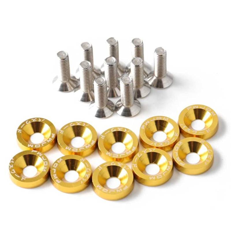 M6 Kotflügelscheibe Motorraum Dress Up Kit,MoreChioce Aluminium Stoßstange Scheibe Schraube Nummernschildschraube Kotflügel Stoßstangenscheibe Schraubenbefestigungssatz,Gold von MoreChioce