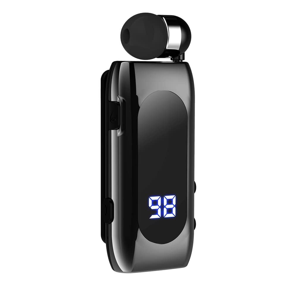 Bluetooth 5.2 Headset, MoreChioce Wireless Headset Kopfhörer Einziehbare In-Ear Kopfhörer Freisprech Bluetooth Bluetooth Ohrhörer Kopfhörerclip mit Digitale Batterieanzeige für Sportgeschäfte,Schwarz von MoreChioce