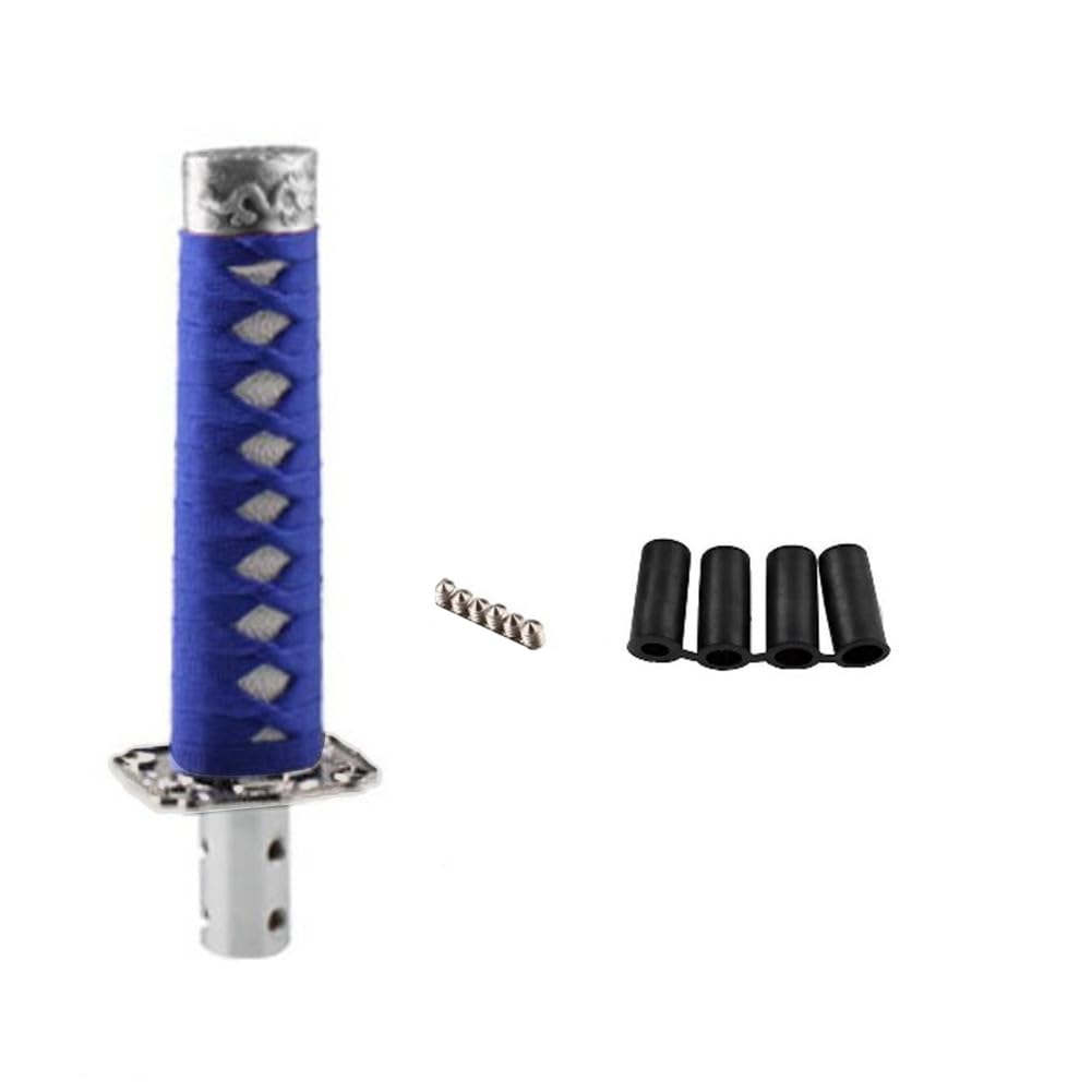 MoreChioce Samurai-Schwert-Schaltknauf, Universal Auto Schalthebel Manueller Schalthebelknauf Automatisch Schaltknauf Getriebekopf Abdeckung mit 4 Adaptern 8mm 9,5mm 10mm und 12mm,Blau + Weiß von MoreChioce