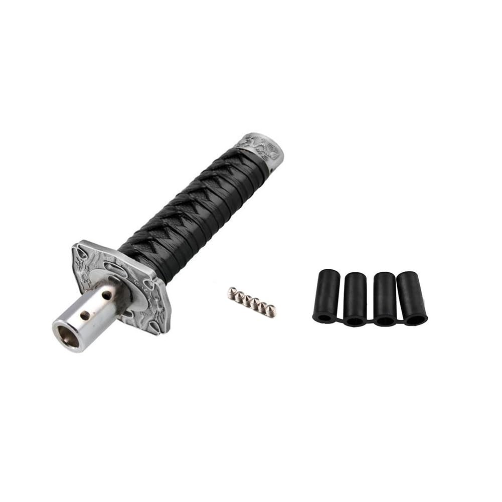 Samurai-Schwert-Schaltknauf,MoreChioce Universal Auto Schalthebel Manueller Schalthebelknauf Automatisch Schaltknauf Getriebekopf Abdeckung mit 4 Adaptern 8mm 9,5mm 10mm und 12mm,Schwarz von MoreChioce