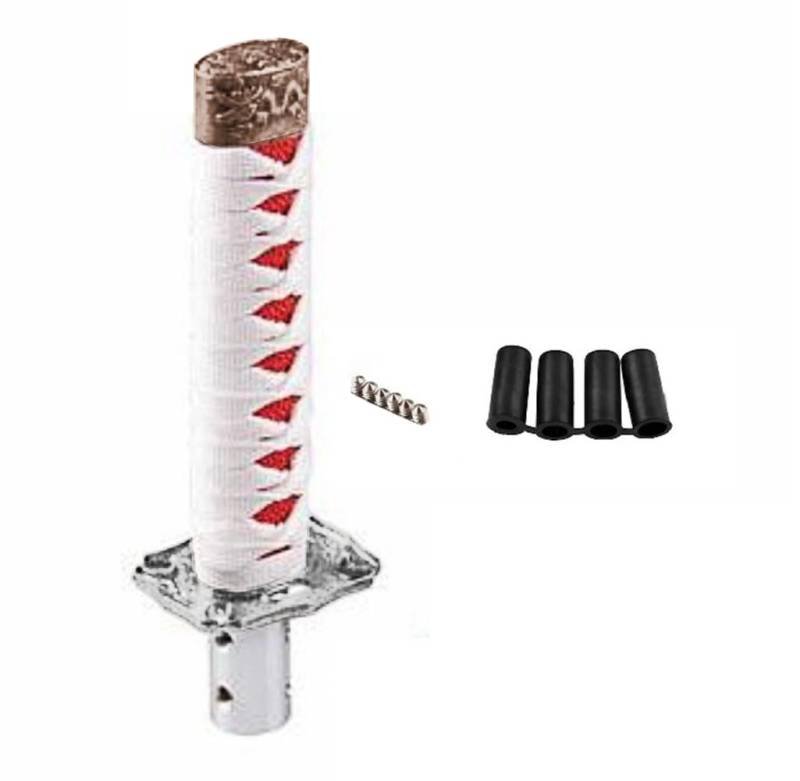 MoreChioce Samurai-Schwert-Schaltknauf, Universal Auto Schalthebel Manueller Schalthebelknauf Automatisch Schaltknauf Getriebekopf Abdeckung mit 4 Adaptern 8mm 9,5mm 10mm und 12mm,Weiß + Rot von MoreChioce