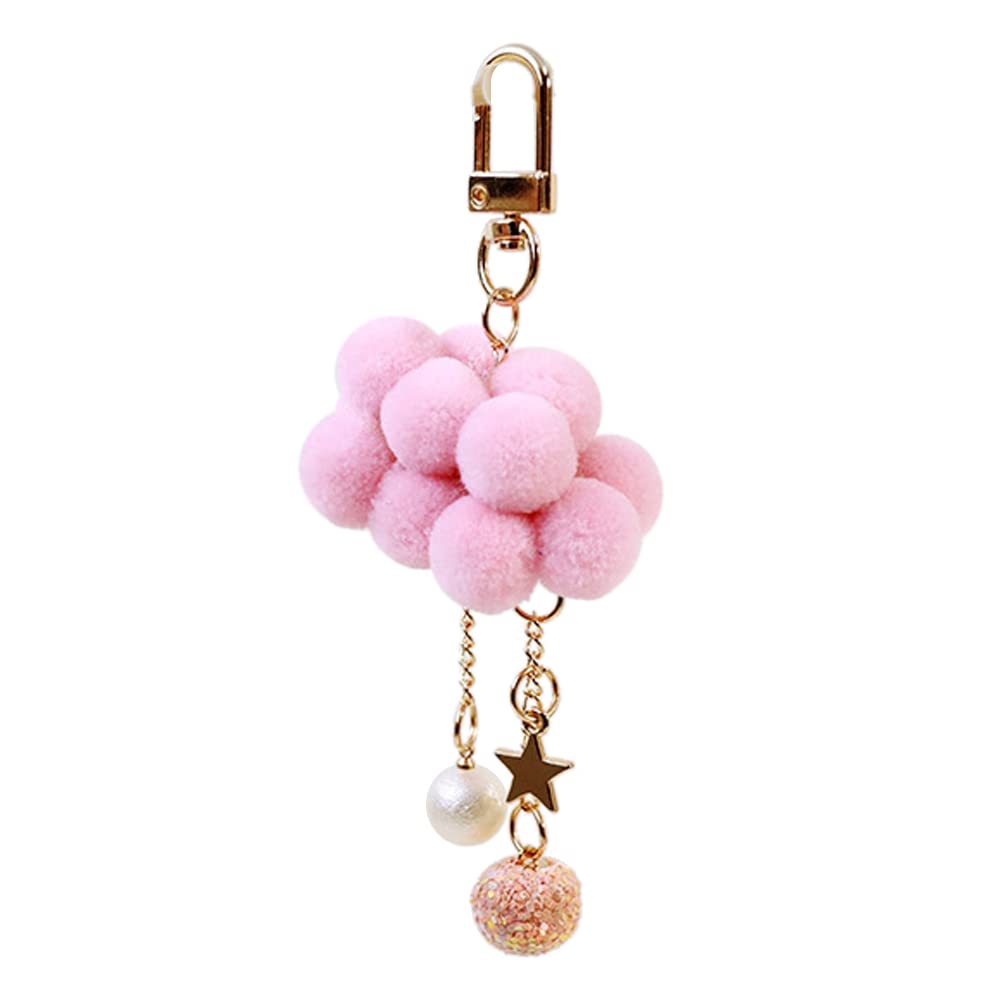 MoreChioce Schlüsselanhänger, Damen Pompom Ball Schlüsselbund Schlüsselring Frauen Bommel Schlüssel Organizer Autoschlüssel Dekor Wolken Handytasche Charms Schmuck,Rosa von MoreChioce