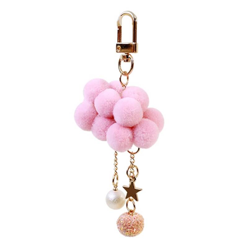 MoreChioce Schlüsselanhänger, Damen Pompom Ball Schlüsselbund Schlüsselring Frauen Bommel Schlüssel Organizer Autoschlüssel Dekor Wolken Handytasche Charms Schmuck,Rosa von MoreChioce