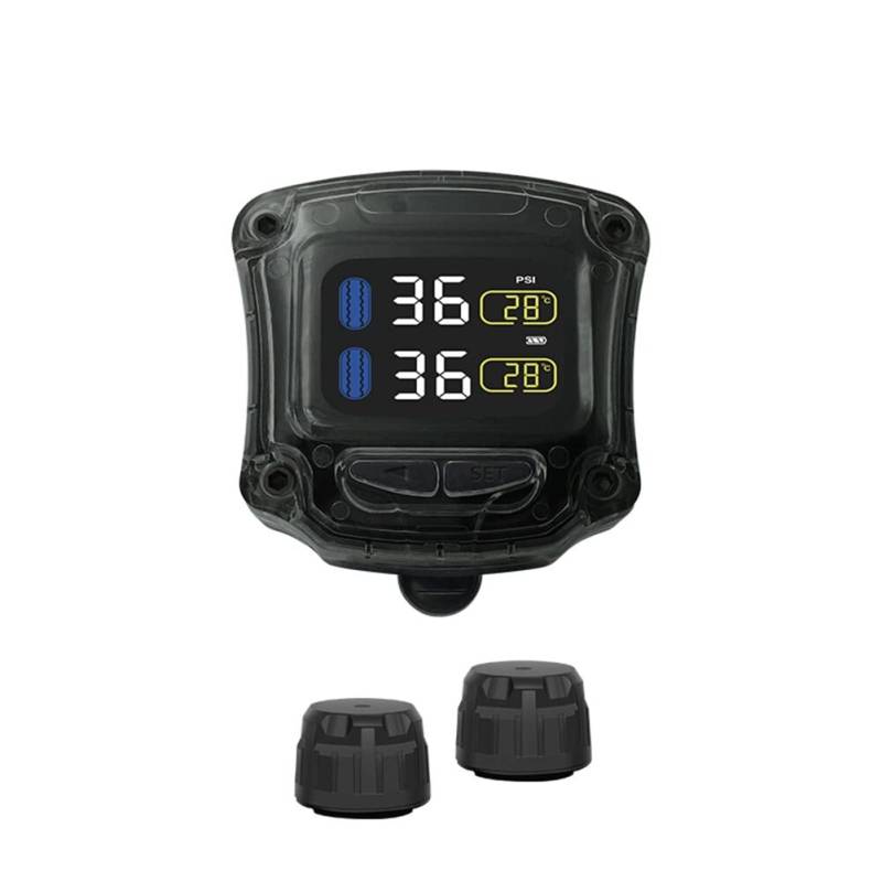 Motorrad TPMS Reifendruckkontrollsystem,MoreChioce Motorrad Drahtloser Reifendruckmesser Reifendrucküberwachung Echtzeiterkennung mit 2 Externen Sensor Digitaler LCD-Bildschirm,Schwarz von MoreChioce