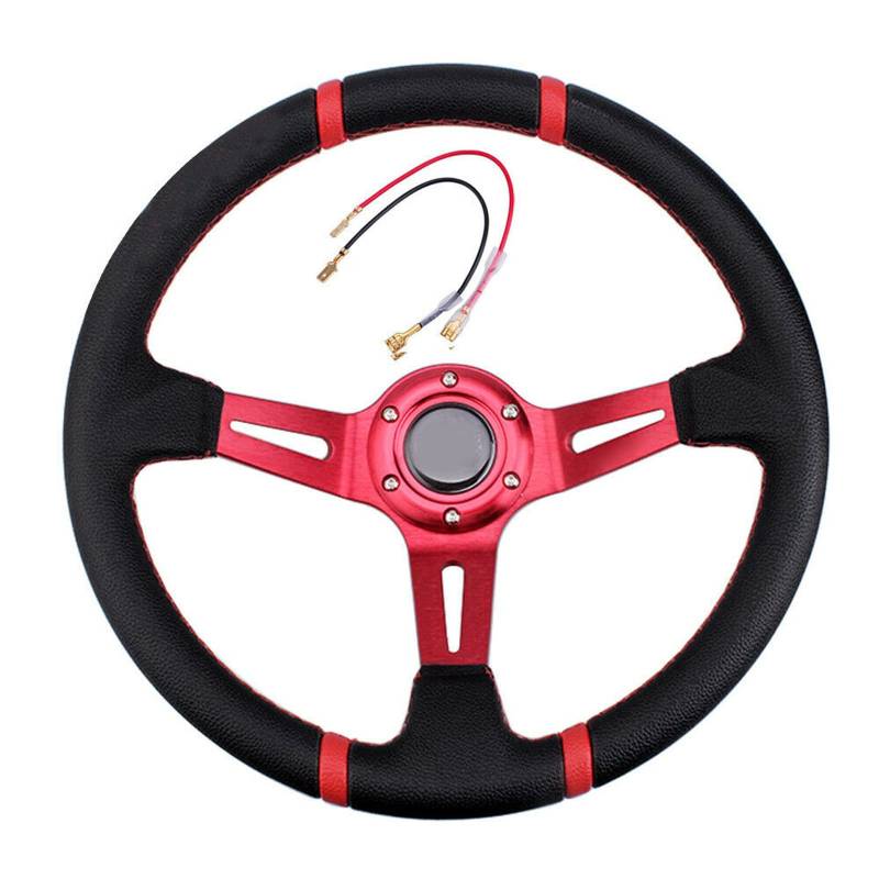 Motorsport Lenkrad,MoreChioce Universal 14 Zoll 35cm Rennlenkrad Sportlenkrad Rutschfestes Rennwagen Lenkrad Modifiziertes Auto Styling Zubehör,Rot von MoreChioce