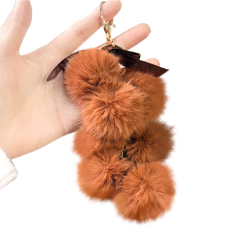 Plüsch Schlüsselanhänger, MoreChioce Kreativ Pom Pom Schlüsselbund Süß Schlüsselring Auto Schlüsselhalter Kunstpelzball Autoschlüssel Organizer Handtasche Charms,Kaffee von MoreChioce