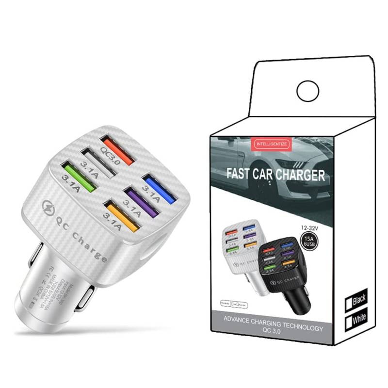 QC 3.0 30W Kfz Ladegerät Adapter,MoreChioce 6 Port Autoladegerät für Zigarettenanzünder USB KFZ Ladegerät Schnellladung Auto Ladeadapter Zigarettenanzünder Adapter Autoladegerät,Weiß von MoreChioce