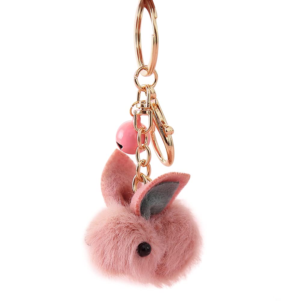 Schlüsselanhänger Plüsch, MoreChioce Niedlich Hase Bommel Schlüsselhalter Schlüsselbund Schlüsselring Keychain Handtasche Anhänger Charms Dekor Schlüsselkette Geschenke,Rosa von MoreChioce