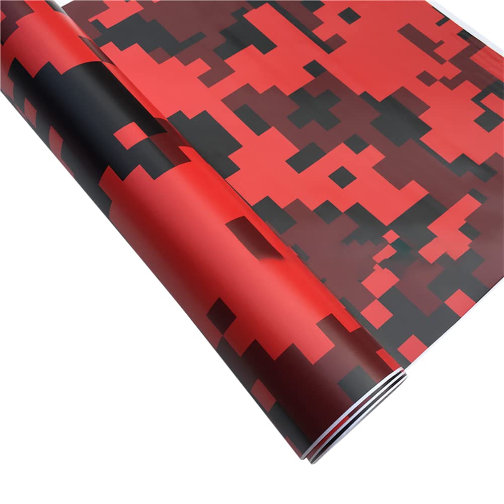 Tarnung Autofolie Aufkleber,MoreChioce Camouflage Autoaufkleber Folie PVC Autofolie Selbstklebende Folie Lackschutzfolie Vinyl Folie Tuning Schutzfolie Vinyl Wrap DIY Wandaufkleber,Rot 152cmx50cm von MoreChioce