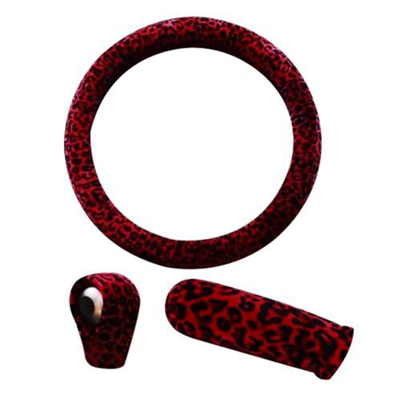 Universal Auto Lenkradhülle,MoreChioce 38cm Winter Rot Leopard Lenkradbezug Warm Lenkradabdeckung Anti Rutsch Lenkradschoner Lenkrad Abdeckung von MoreChioce