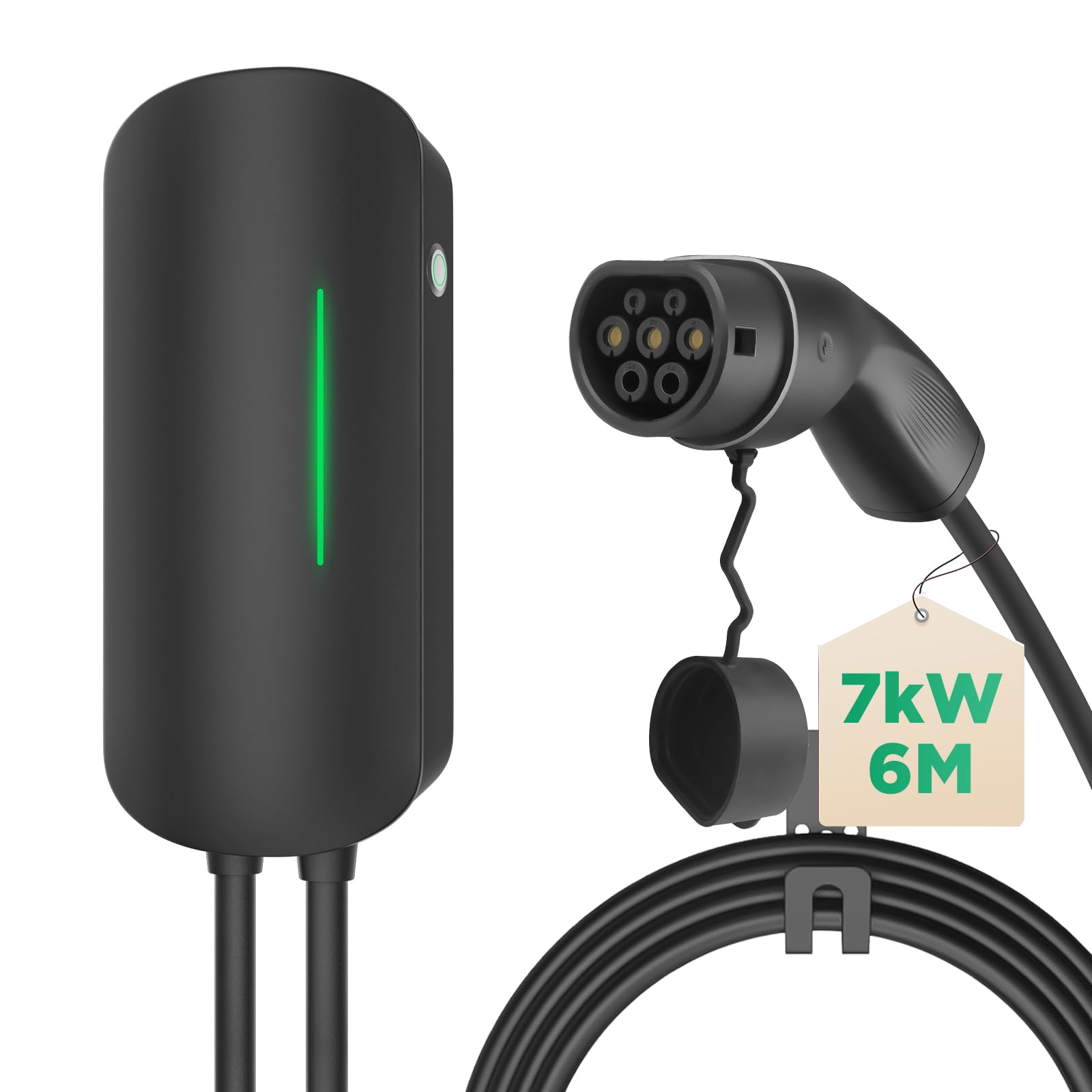 Morec Wallbox 7kW Typ 2 Ladestation für Elektrofahrzeuge, einphasiges Elektroauto-Ladegerät mit 6m langem Ladekabel, kompatibel mit den meisten Elektrofahrzeugen und Plug-in-Hybriden von Morec