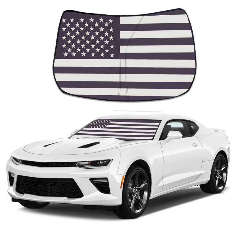 Moricere Upgrade Windschutzscheibe Sonnenschutz mit USA-Flagge für Chevrolet Camaro 2016-2024, Faltbare Windschutzscheibe Sonnenblende blockiert UV-Strahlen von Moricere