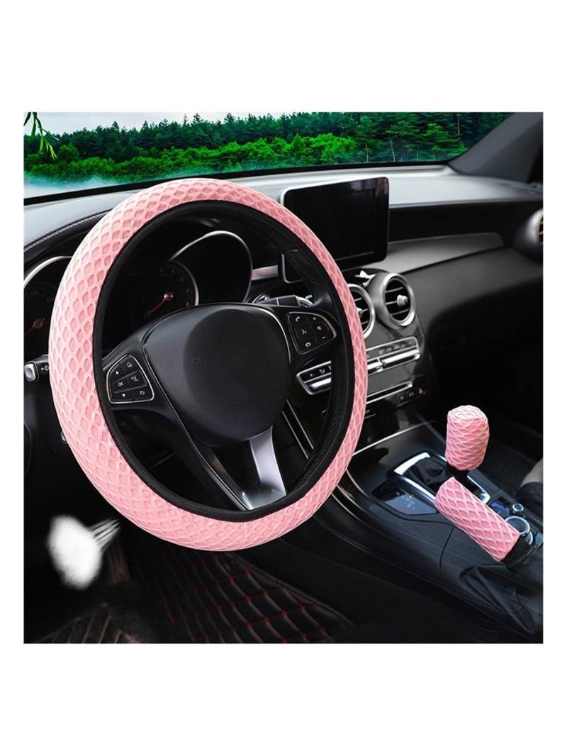 Lenkradbezug 3 * Massage Mesh Tuch Atmungsaktive Auto Ohne Innenring Lenkrad Abdeckung Handbremse Abdeckung Griff Abdeckung 14,5-15 Zoll Lenkrad Abdeckung(Pink) von Mosklo