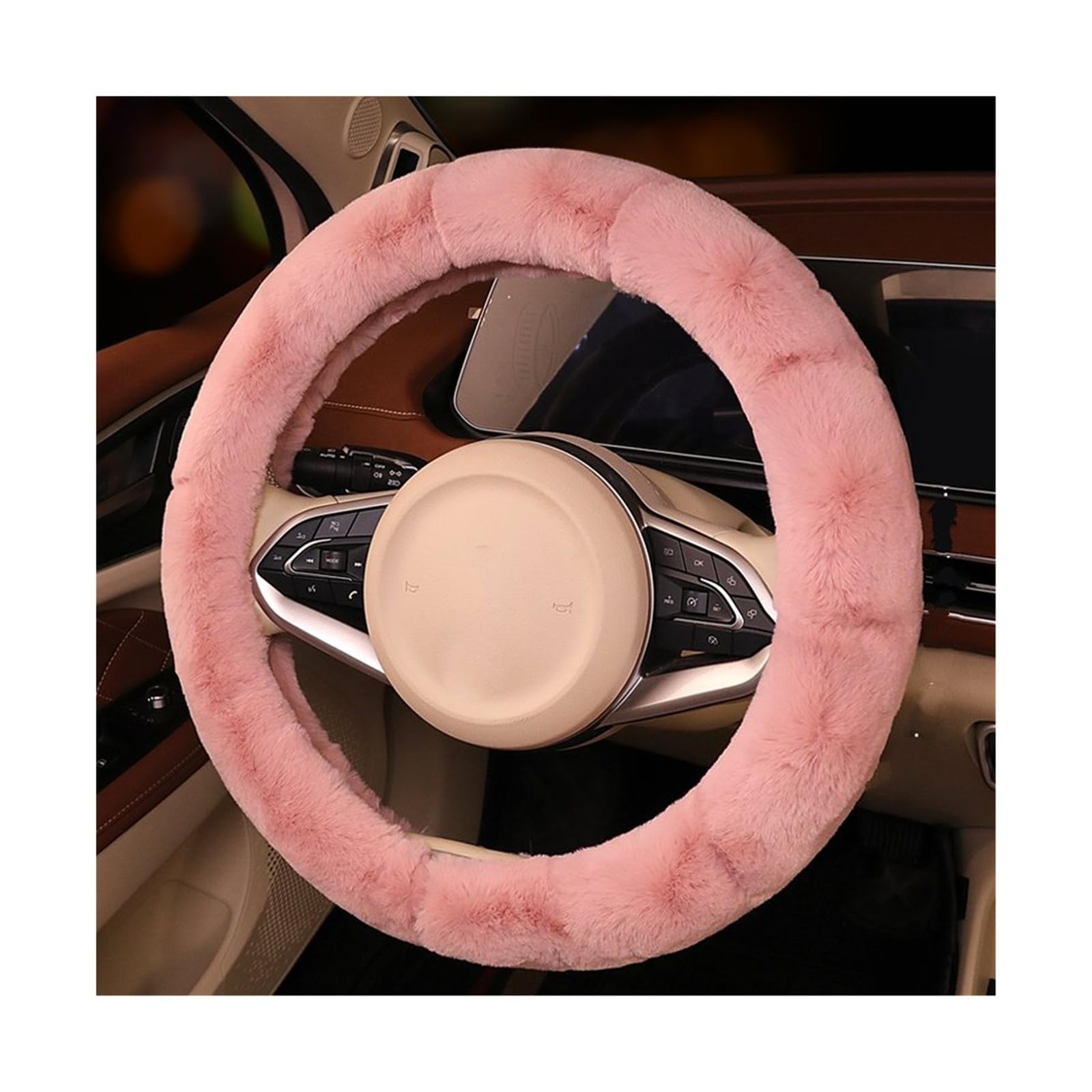 Lenkradbezug Haar Kurze Plüsch Winter Auto Lenkrad Abdeckung Verdickt Warme rutschfeste Allgemeine Auto Griff Abdeckung Lenkrad Abdeckung(Pink) von Mosklo