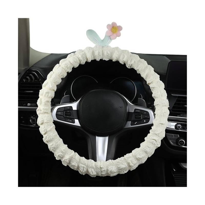 Lenkradbezug Schöner Blumen-Auto-Lenkradbezug, Puffstoff, Bequeme Und Zarte Textur Lenkrad Abdeckung(White) von Mosklo