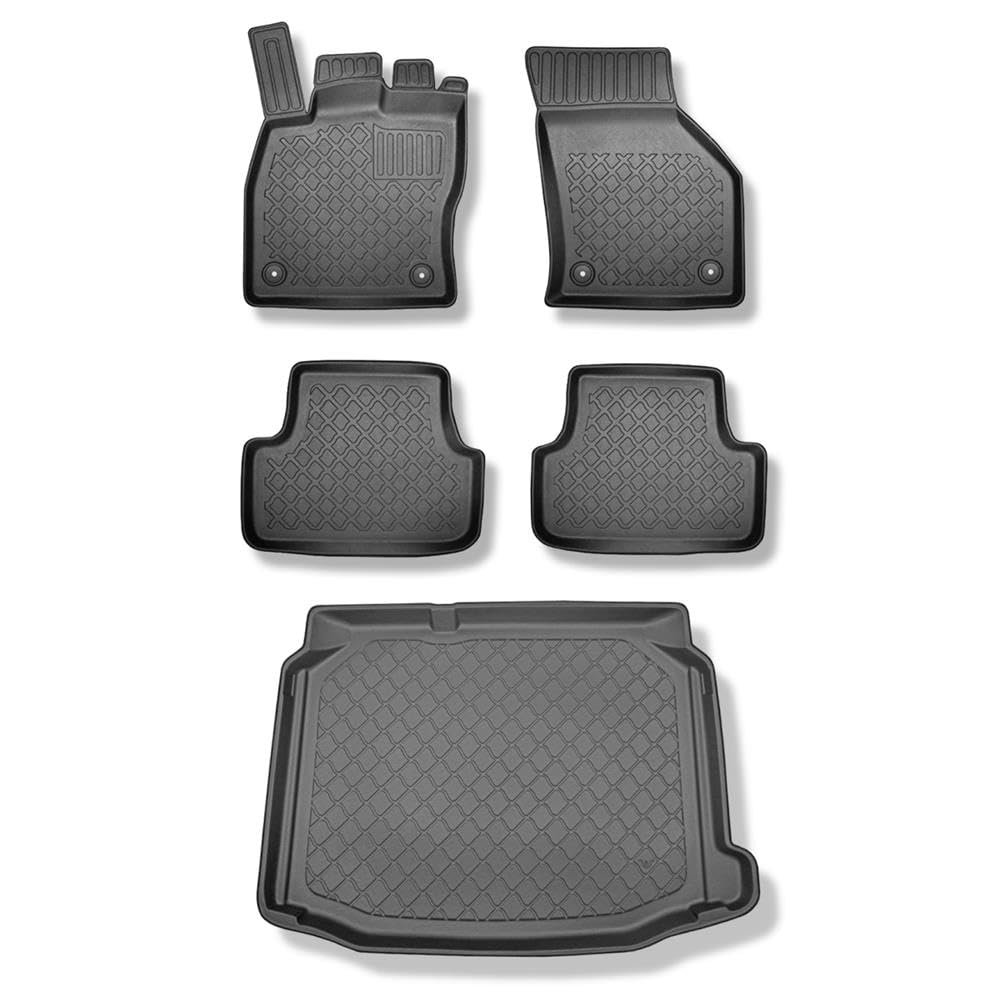 Mossa Set - TPE Fußmatten Auto + Kofferraumwanne kompatibel mit Seat Leon III 5F Hatchback (11.2012-02.2020) - schwarz Automatten Autoteppiche + Kofferraummatte rutschfest Schutzmatte - G von Mossa