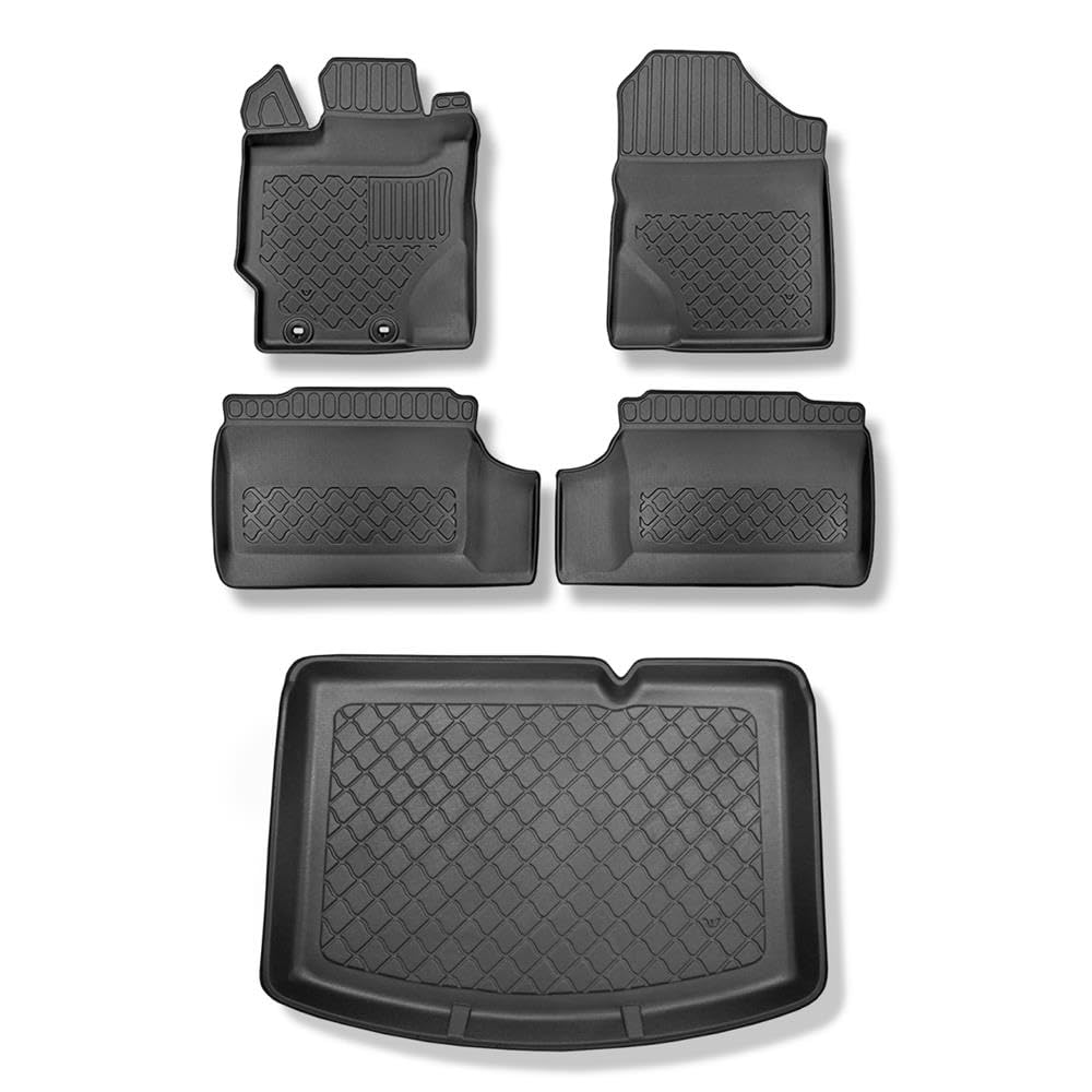 Mossa Set - TPE Fußmatten Auto + Kofferraumwanne kompatibel mit Toyota Yaris III Hatchback (09.2011-08.2020) - schwarz Automatten Autoteppiche + Kofferraummatte rutschfest Schutzmatte - G1 von Mossa