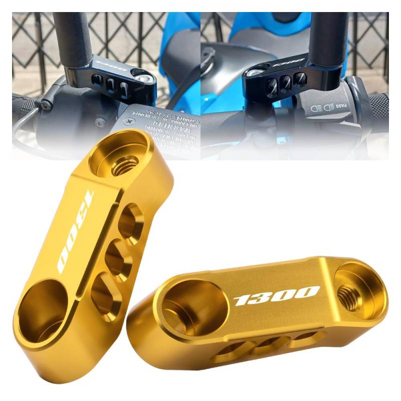 MotHeart Motorrad Spiegelverlängerung Halterungen für GSX 1300BK B-King 2007-2011 CNC-Aluminium einstellbare Spiegeladapter für erweiterte Sicht (Siehe unten) Zubehör (Gold) von MotHeart