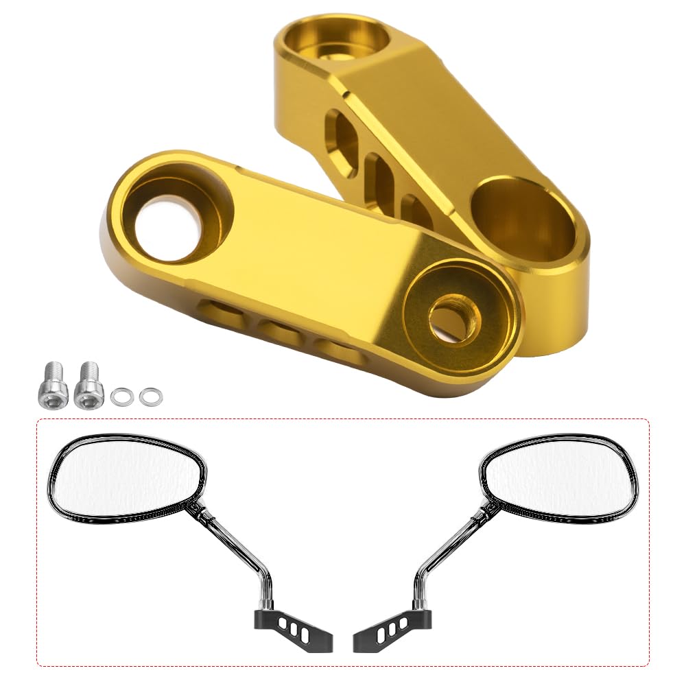 MotHeartCNC Motorrad-Spiegelhalterung Zubehör Adapter verbesserte Sichtbarkeit individuelle Positionierung (Siehe unten) (Gold) von MotHeartCNC