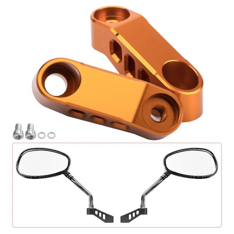 MotHeartCNC Motorrad-Spiegelhalterung Zubehör Adapter verbesserte Sichtbarkeit individuelle Positionierung (Siehe unten) (Orange) von MotHeartCNC