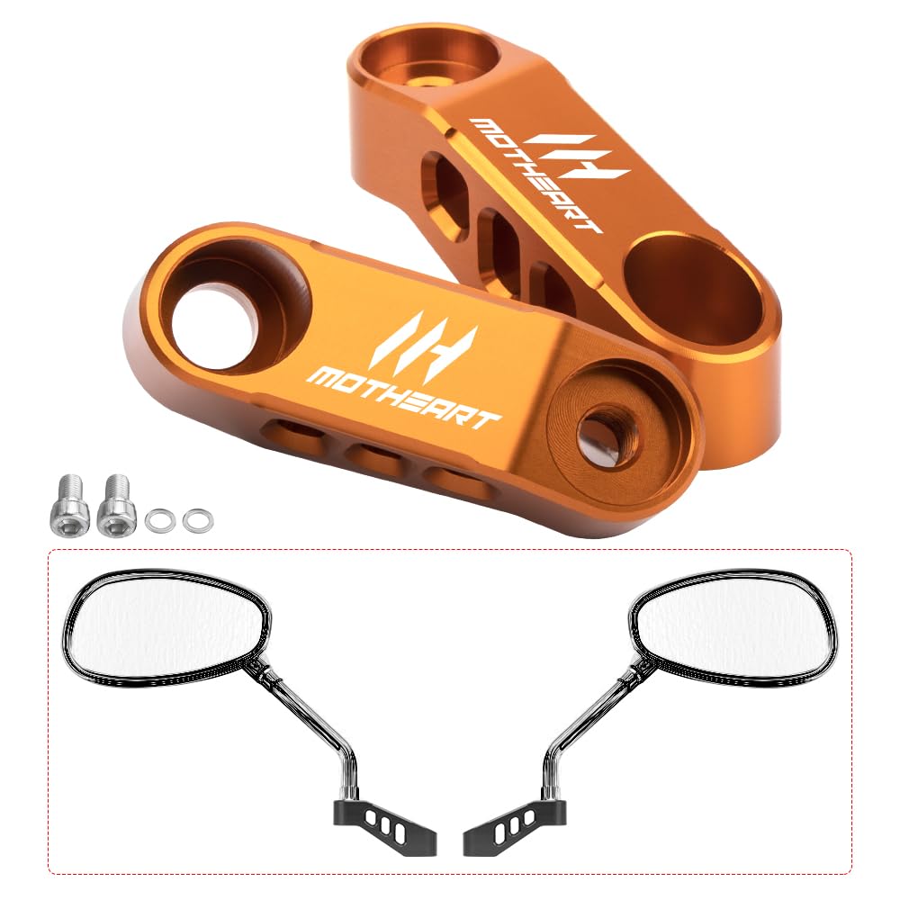 MotHeartCNC Motorrad-Spiegelhalterung Zubehör für Adapter verbesserte Sichtbarkeit individuelle Positionierung (Siehe unten) (Orange) von MotHeartCNC