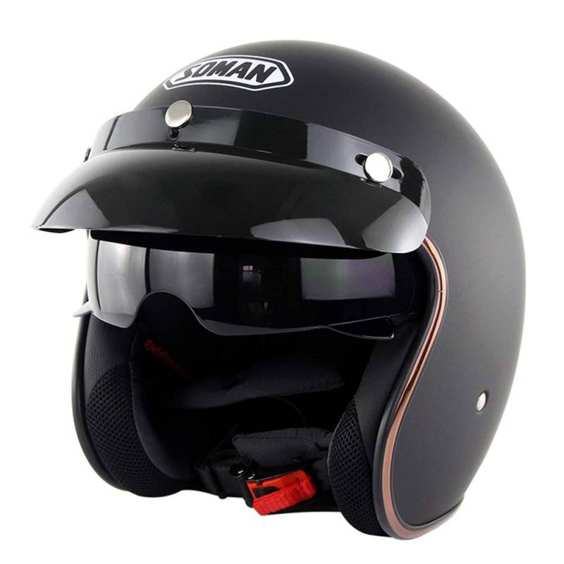 Motorrad 3/4 Jethelm Street Cafe Racer für Halley Moto Casco Jethelm mit Visier DOT-Zertifizierung von Motesen