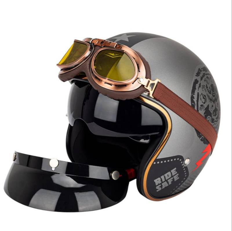 Motorradhelm Jet helme Moto Racing Motorrad PU Leder Vintage Helme Half Face Motorradhelm DOT von Motesen