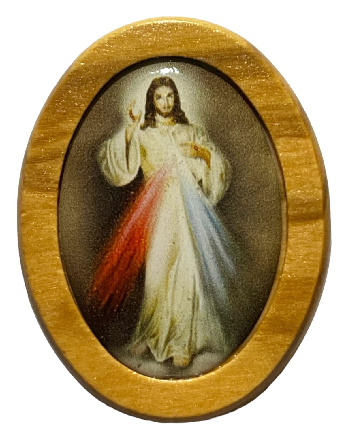 Motivationsgeschenke Autoplakette Jesus ich Vertraue auf Dich aus Olivenholz, Oval 4cm - mit Klebestreifen & Magnet - Plakette mit Jesus - Schutzengel für Reisende, Glücksbringer Auto, Schutzpatron von Motivationsgeschenke