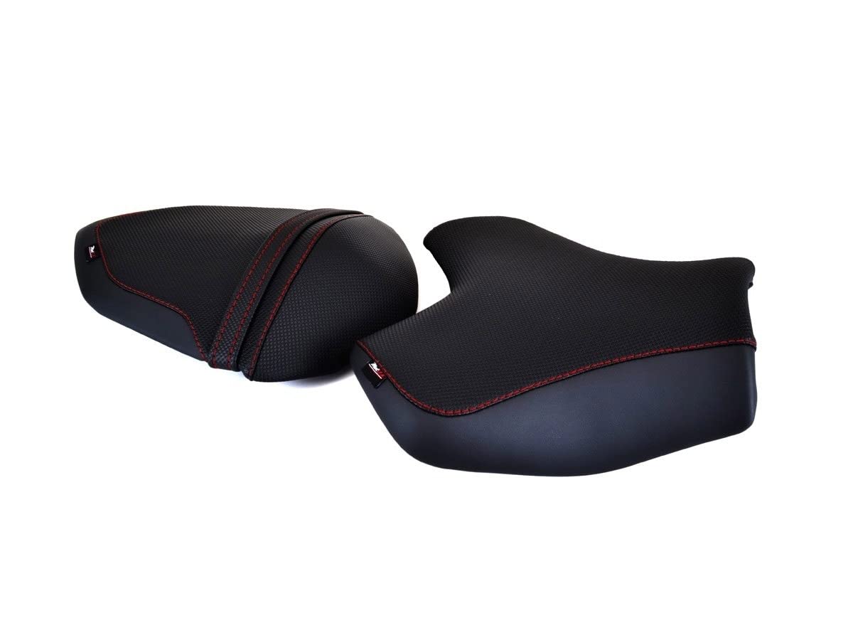 Sitzbezug kompatibel mit Kawasaki Z750 / Z1000 2007-2012 schwarz mit roten Nähten von Moto Discovery