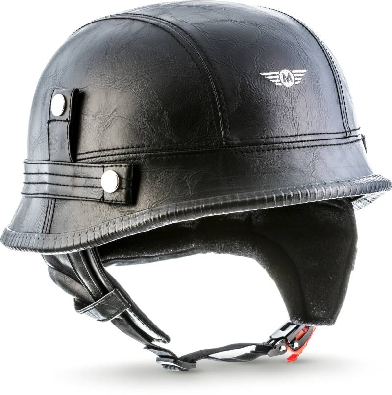 MOTO Helmets® D33 „Leather Black“ · Brain-Cap · Halbschale Jet-Helm Motorrad-Helm Roller-Helm Scooter-Helm Bobber Mofa-Helm Chopper Retro Cruiser Vintage Pilot · Schnellverschluss Tasche L (59-60cm) von Moto Helmets