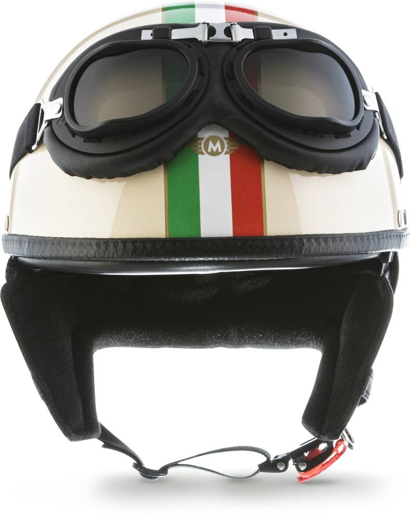 Moto Helmets® D22-Set „Italy“ · Brain-Cap · Halbschale Jet-Helm Motorrad-Helm Roller-Helm Scooter-Helm Bobber Mofa-Helm Chopper Retro Cruiser Vintage Pilot Biker Helmet Brille Visier · M (57-58cm) von Moto Helmets