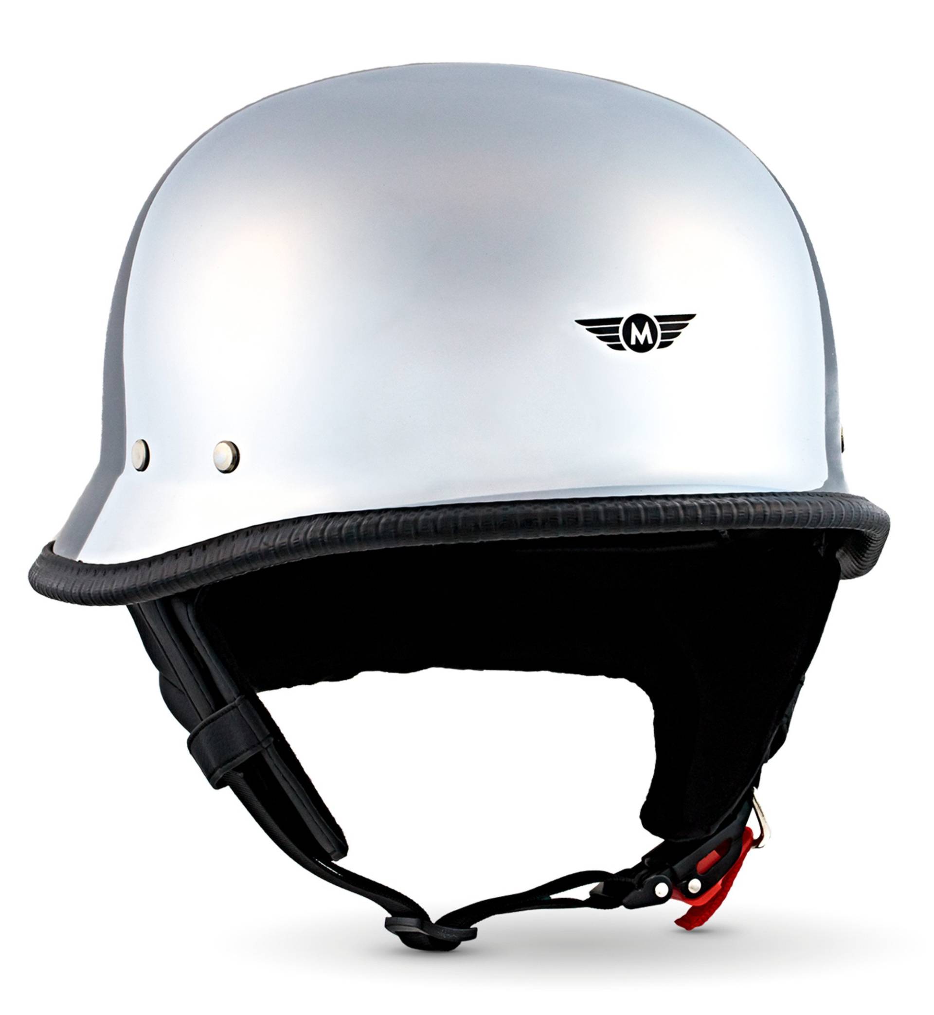 MOTO Helmets® D33 „Chrome“ · Brain-Cap · Halbschale Jet-Helm Motorrad-Helm Roller-Helm Scooter-Helm Bobber Mofa-Helm Chopper Retro Cruiser Vintage Pilot Biker · Schnellverschluss Tasche M (57-58cm) von Moto Helmets