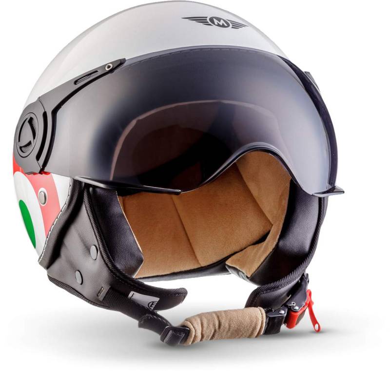 Moto Helmets® H44 „Italy“ · Jet-Helm · Motorrad-Helm Roller-Helm Scooter-Helm Bobber Mofa-Helm Chopper Retro Cruiser Vintage Pilot Biker Helmet · ECE Visier Schnellverschluss Tasche XS (53-54cm) von Moto Helmets