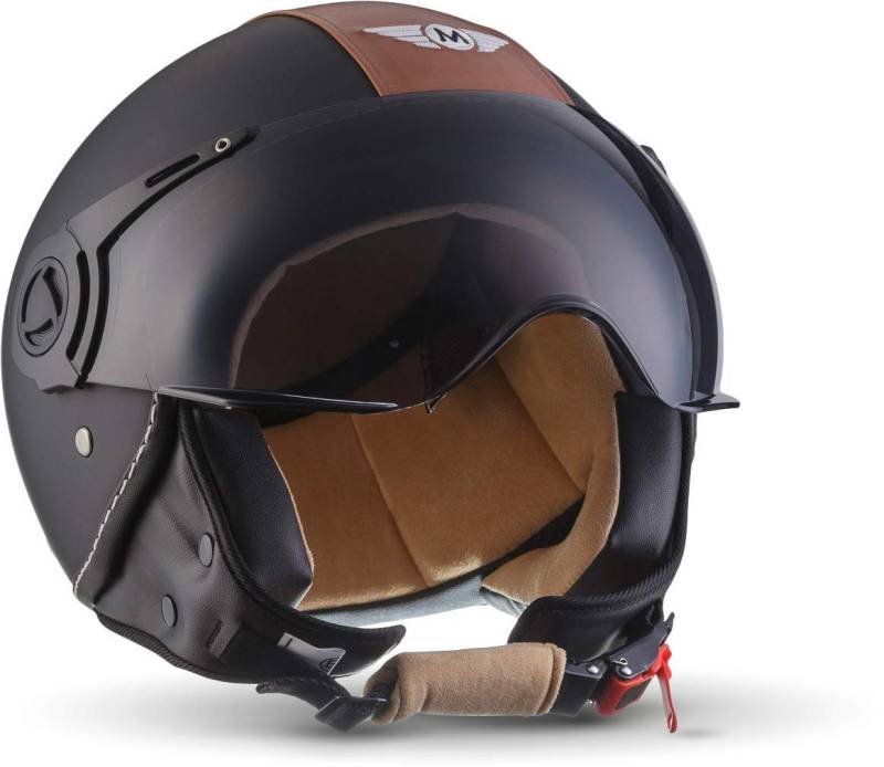 MOTO Helmets® H44 „Vintage Black“ · Jet-Helm · Motorrad-Helm Roller-Helm Scooter-Helm Bobber Mofa-Helm Chopper Retro Cruiser Vintage Pilot Biker · ECE Visier Schnellverschluss Tasche L (59-60cm) von Moto Helmets