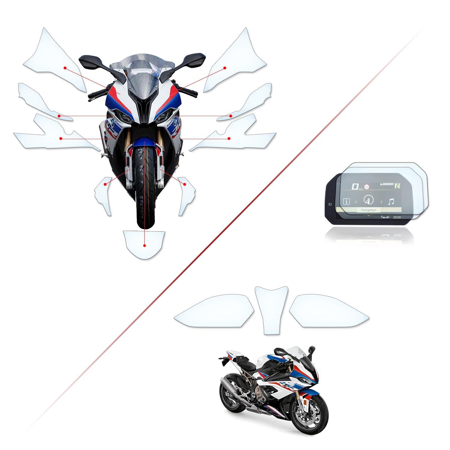 Komplett Set Steinschlag Lackschutzfolie Displayschutzfolie Tankschutz geeignet für BMW S1000RR 2019+ von Moto Screenies