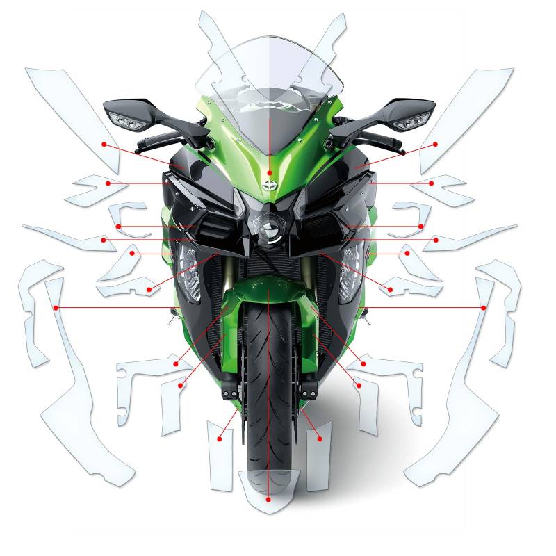 Steinschlag Lackschutzfolie Kratzschutz Transparent geeignet für Kawasaki Ninja H2 SX SE 2018+ von Moto Screenies