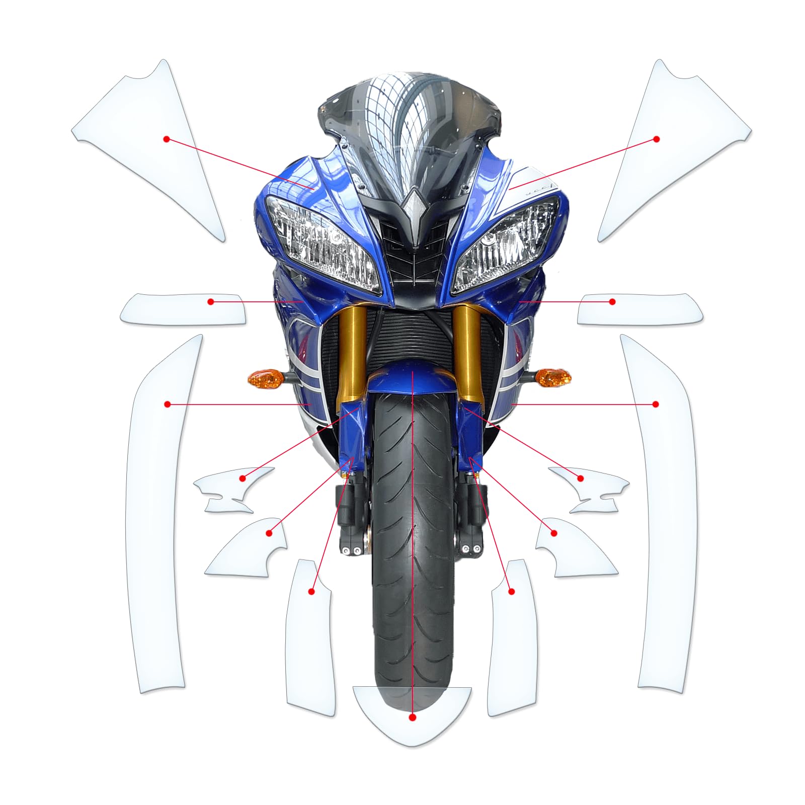 Steinschlag Lackschutzfolie Kratzschutz Transparent geeignet für Yamaha YZF R6 RJ15 2008-2016 von Moto Screenies