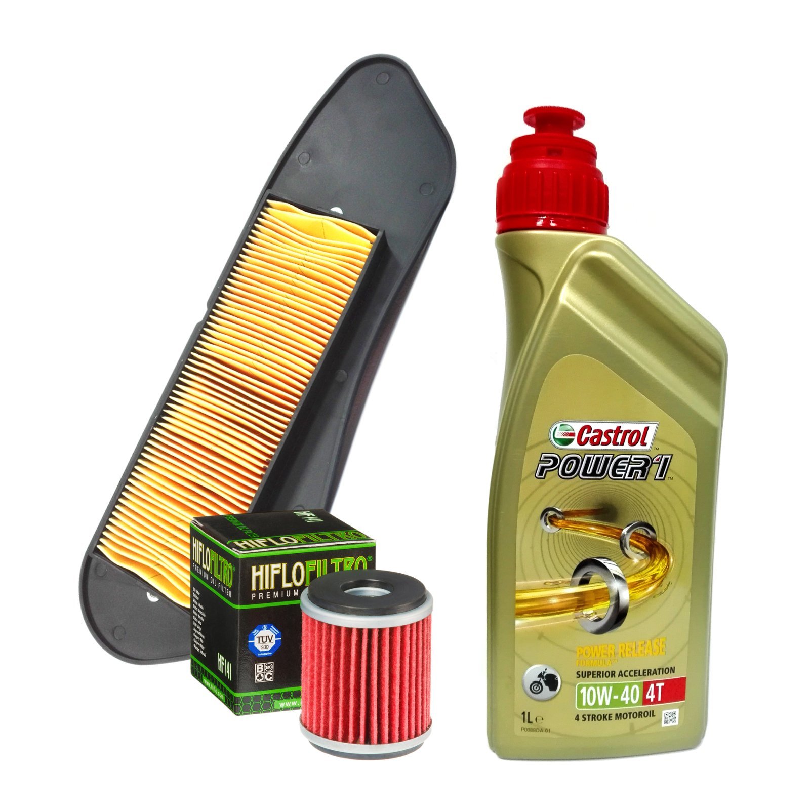 Motocar Wartungsset Castrol 10W40 Ölfilter HifloFiltro HF141 Luftfilter Nypso 100602411 Yamaha VP X-City/YP X-Max R 125 Scooter Filterset von Motocar