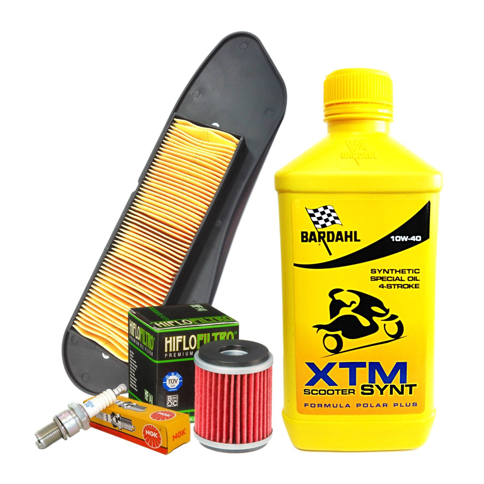 Wartungskit Bardahl XTM 10 W40 Filter Öl Luft Kerze Yamaha X-City/X-Max 125 von Motocar