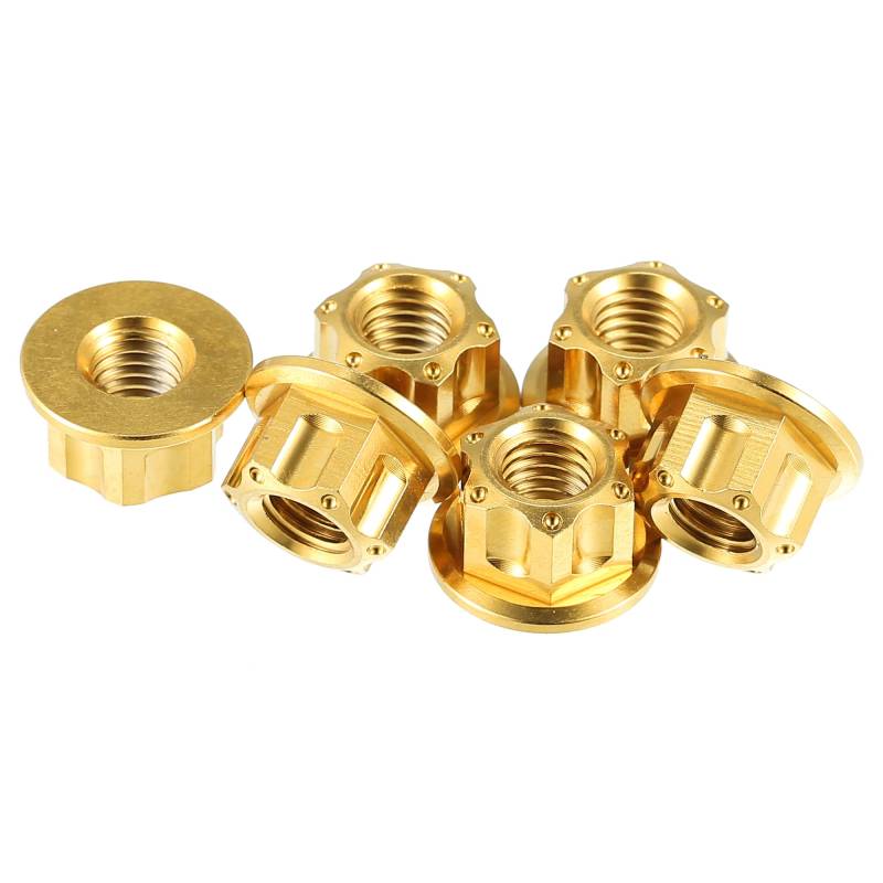 Motoforti 6 Stück Ritzel Flanschmutter Titanlegierung M8 Teilung 1.25mm Gold Ton von Motoforti